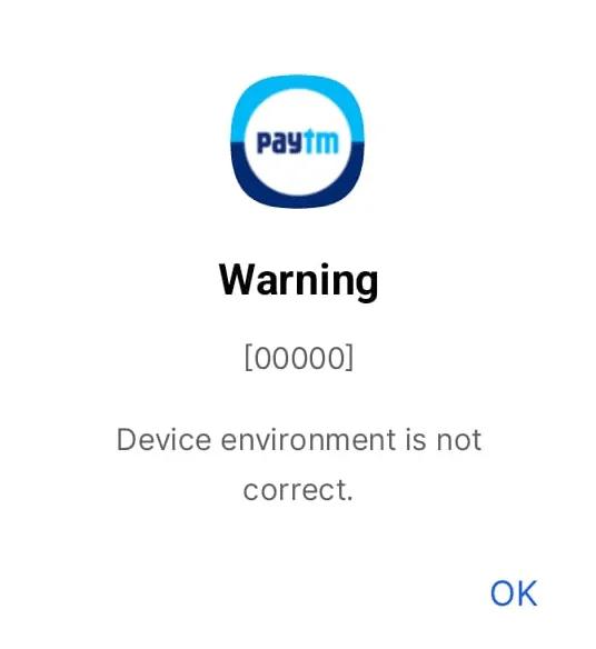 Paytm device environment is not correct android
