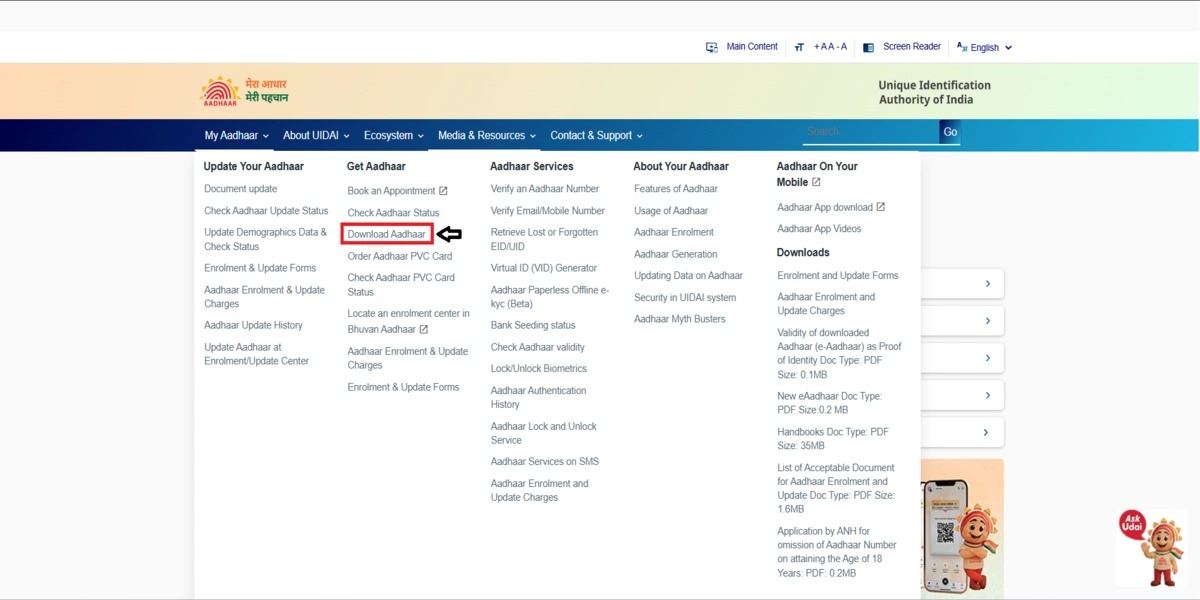 click download aadhaar option